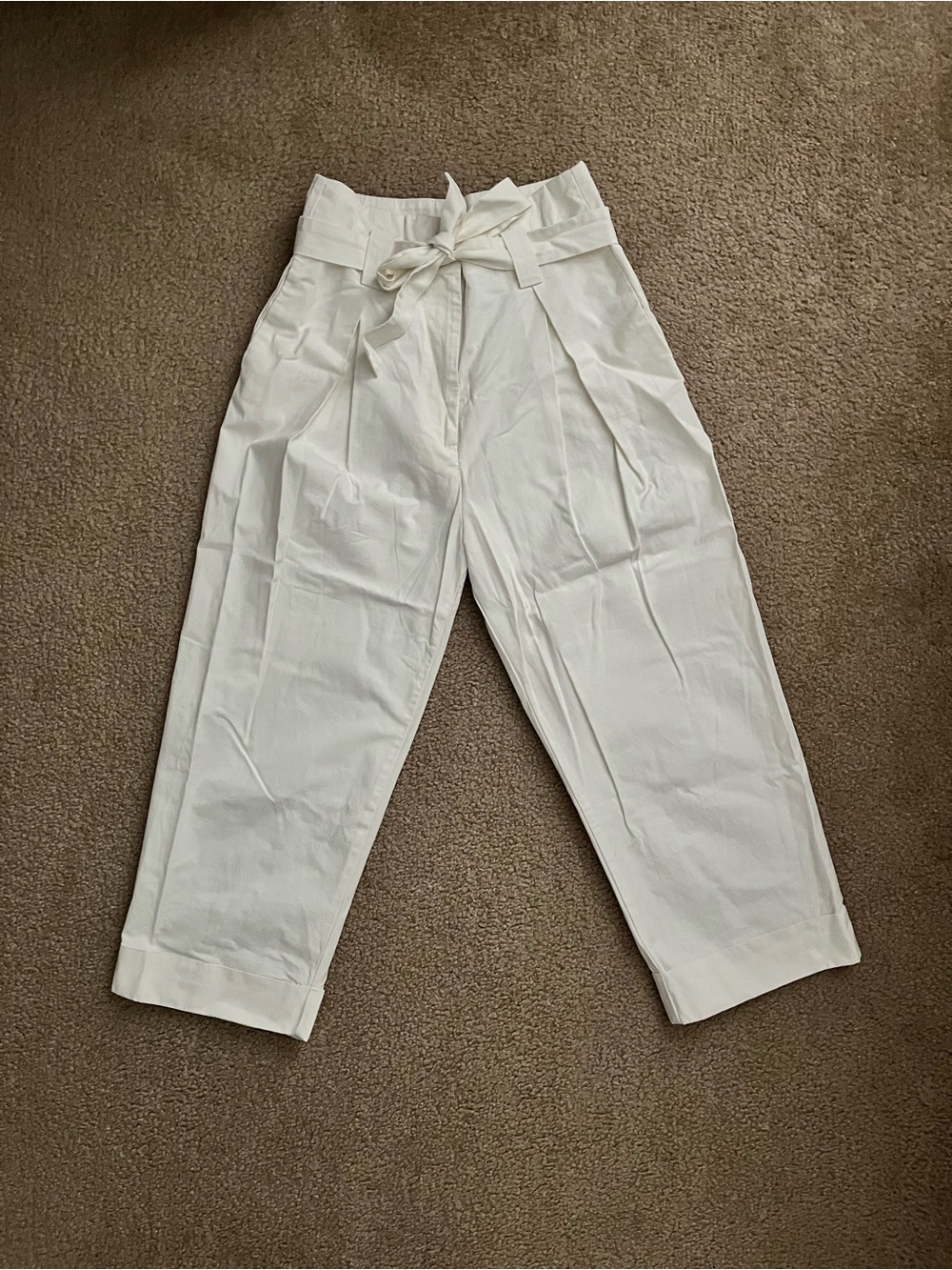 H&M White High-Waist Paperbag Trousers